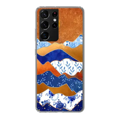 Produktbild von MuchoWow® Handyhülle Schutzhülle Hülle für Samsung Galaxy S21 Ultra Delfter Blau - Gold - Blumen Silikon Softcase Handy Hülle - Mobiltelefon