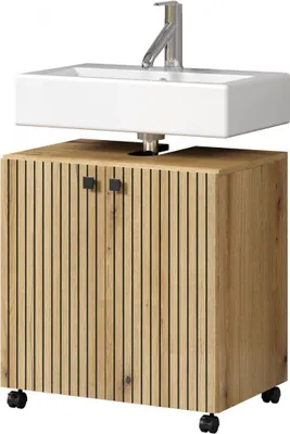 Produktbild von Waschbeckenunterschrank "Bliss" in Evoke Eiche Badschrank auf Rollen 60 cm
