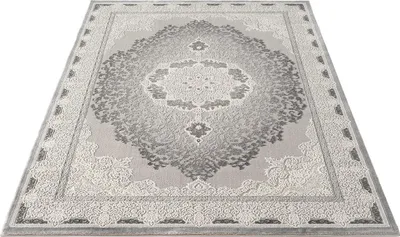 Produktbild von Designteppich Wohnzimmer Teppich Designer Teppich Orient Musterung Modern Grau - Größe: 80 x 300 cm