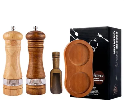 Obrázek produktu pro INF Dřevěná sada mlýnků na pepř a sůl s nastavitelnou hrubostí, 4 kusy