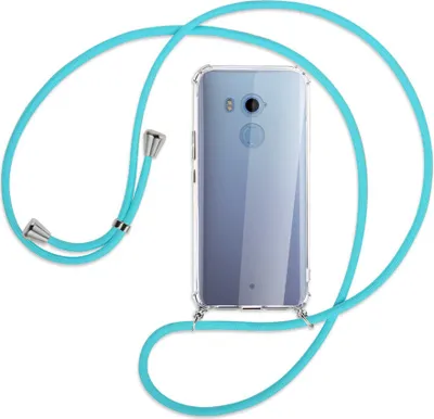 Produktbild von Handykette Backcover-Schutzhülle mit Band (Metall silberfarben) für HTC U11 Plus - türkis