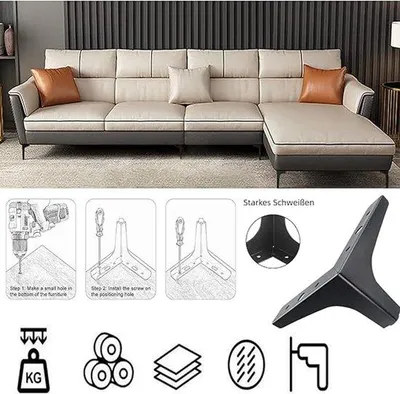 Produktbild von Famanu Möbelbeine 10 cm, Metall, belastbar bis 800 kg - Schwarz, 4 Stück