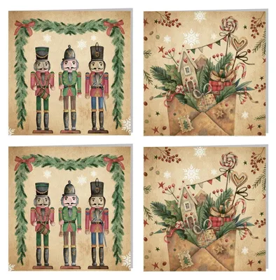 Produktbild von 4 nostalgie Weihnachtskarten ohne Text quadratisch beige vintage mit Kuvert