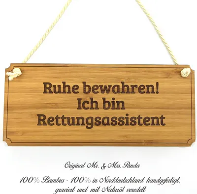 Produktbild von Mr. & Mrs. Panda Wegweiser Rettungsassistent - Geschenk, Werbeschild, Berufsausbildung, Beruf, Holz Türschild, Geschenkidee, Landhaus, Graviert, Hinweisschild, Schild