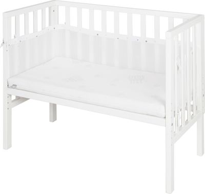 roba Beistellbett safe asleep® 2 in 1 - 45 x 90 cm - Höhenverstellbar - Komplettes Anstellbett mit Matratze + Canvas Barriere - Mesh Umrandung - Bett Set für Babys - Holz weiß