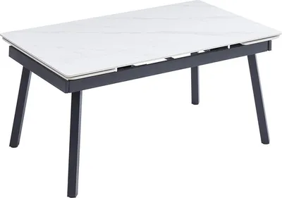 Image de CasaDolce Table de salle à manger extensible COPER 2, blanc brillant, 150/210x90x76 cm, céramique, deux rallonges, pieds en métal, capacité de charge 120 kg