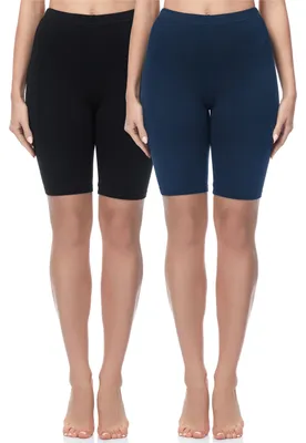 Produktbild von Merry Style Damen Kurze Leggings aus Baumwolle 2 Pack MS10-200 (Schwarz/Marineblau(2Pack), M)