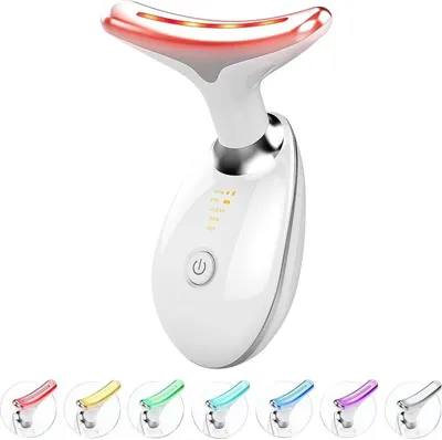 Produktbild von Nacken-Anti-Falten-Gesichtsschönheitsgerät 7 Modi  zum Anheben und Straffen des Massagegeräts, elektrische LED-Photonen-Gesichtstherapie, Mikrostrom-Faltenentferner (Weiß)