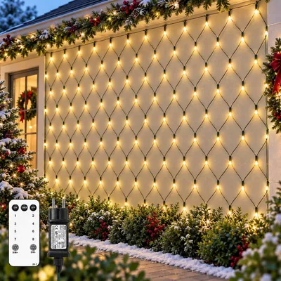 LED-Lichtnetz 2x2 m, 144 warmweiße LEDs, IP44, mit Fernbedienung & Timer