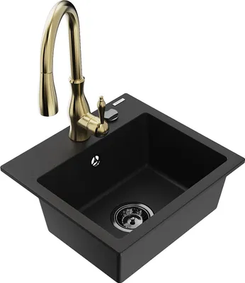 Produktbild von Mexen Milo 1-Becken-Granit-Spüle mit Mischbatterie Savita, Schwarz - 6505-77-672601-50-B