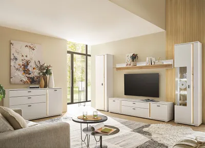 Produktbild von Wohnzimmer Set weiß mit Eiche LOVENO-61 Modern 5-teilig