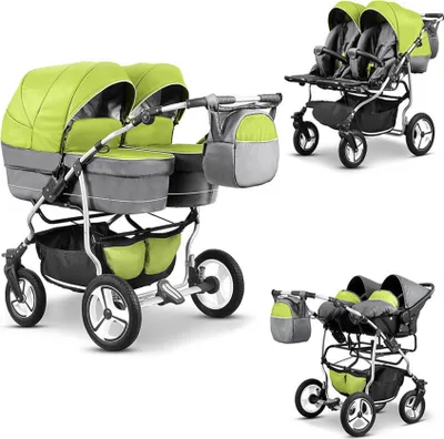 Produktbild von Zwillingskinderwagen Twin Star 4 in 1 Set in Grau-Grün - 13 Teile - in 16 Farben erhältlich