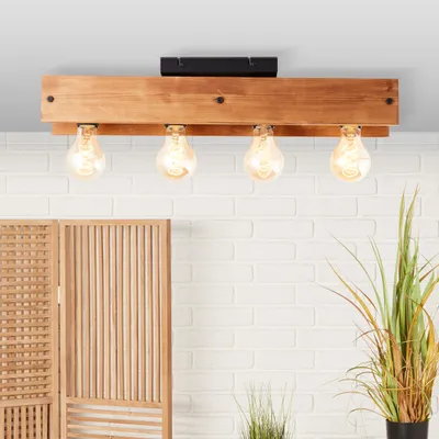 Produktbild von Deckenlampe, 12 cm Höhe, 60 cm Länge, 4 x E27, max. 42 W, Metall/Holz