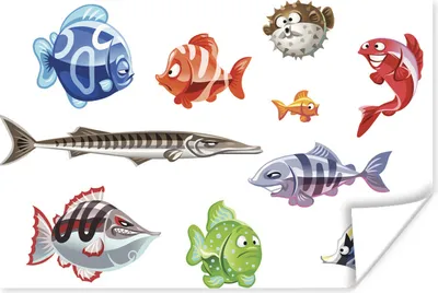 Obrázok produktu pre MuchoWow® Plagát - Ilustrácia desiatich animovaných rýb - 60x40