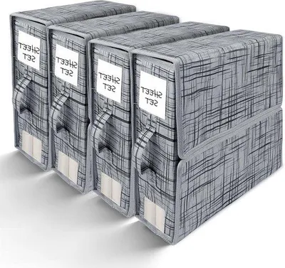 Imagen del producto de Cajas plegables para guardar juegos de sábanas - Paquete de 4 organizadores para sábanas, mantas y ropa de cama