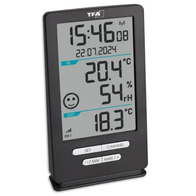 Zdjęcie produktu dla TFA-Dostmann 30.3074.10, Elektroniczny termometr środowiskowy, Wewnątrz/Na wolnym powietrzu, °C, -40 - 50 °C, Cyfrowy, Antracyt