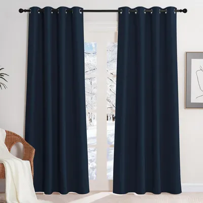Obrázok produktu pre Termoizolačné závesy s okami, tmavomodrej farby, nepriehľadné, rozmer 220 x 140 cm, balenie obsahuje 2 kusy