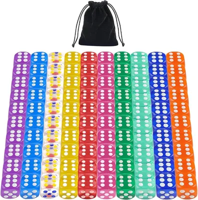 Immagine prodotto di Set di 100 dadi, 16 mm, in acrilico, 6 facce, colorati, per giochi da tavolo