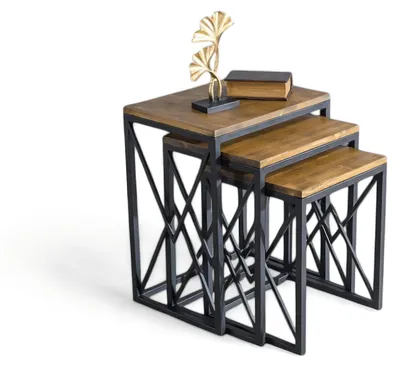 Immagine prodotto di Tavoli allungabili geometrici con struttura in metallo nero e piano in legno