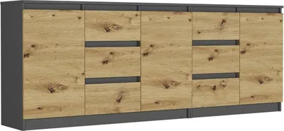 Produktbild von Kommode - Anthrazit / Eiche Artisan - 200 x 33 x 76 cm - Modern R-200-S6