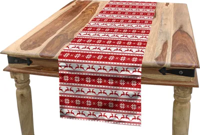 Produktbild von ABAKUHAUS Weihnachten Tischläufer, Winter-Rotwild-Schneeflocke, Esszimmer Küche Rechteckiger Dekorativer Tischläufer, 40 x 180 cm, Weiß Rubin