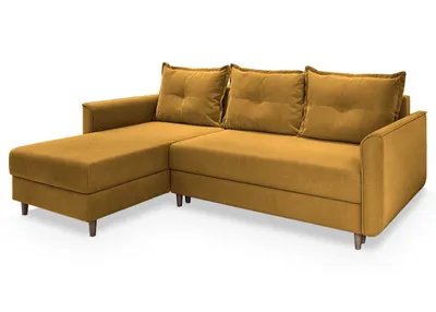 Produktbild von Masseno Ecksofa PISAN L-S mit Schlaffunktion L-Form, Sofa mit Bettkasten, Wohnzimmersofa, Couch, Soffa, Bettsofa, Couchgarnitur- Gelb, KRONOS 01