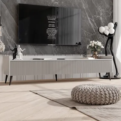 Produktbild von TV-Schrank SCALA 180 cm Kaschmir Beinen gerrifelten Fronten Moderner TV-Lowboard Medienmöbel Fernsehschrank