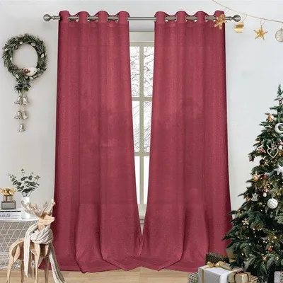Zdjęcie produktu dla Azomor – półprzezroczyste zasłony w stylu burgundzkim o wyglądzie lnu do salonu, 130 x 210 cm