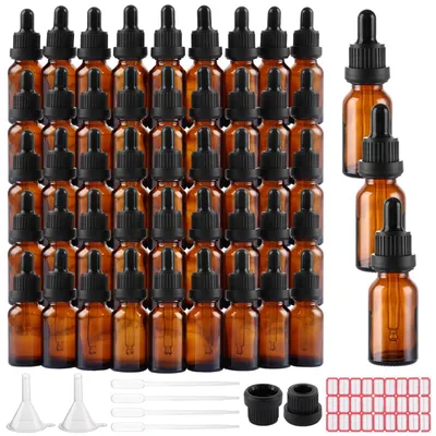 48 bernsteinfarbene Glasfläschchen 15 ml mit Pipette