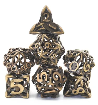 Produktbild von Lapi Toys DnD Würfelset Hollow Copper – 7 hohle polyedrische RPG Würfel aus Metall – Kupferfarben