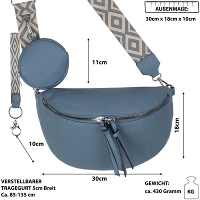 Produktbild von Threestones Trade & Travel Tasche, Kunstleder, Blau, Italien-Design, 30x18x10cm, mit verstellbarem & abnehmbarem Trageriemen, wasserabweisend & pflegeleicht, diverse Innen- & Außenfächer, ideal für Freizeit, Schule, Arbeit & Reisen, inkl. farblich passender, abnehmbarer Zusatztasche.