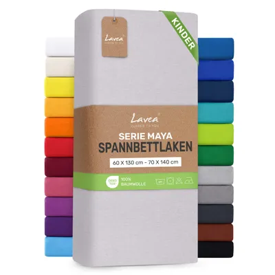Produktbild von Lavea® Spannbettlaken Kinder 60x130cm - 70x140cm, Maya, 100% Baumwolle – Weiches, atmungsaktives Bettlaken für Matratzen bis 12cm - Silber