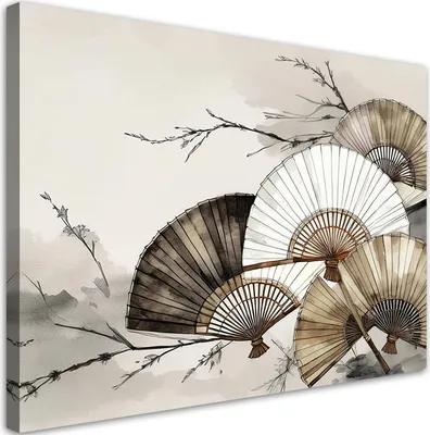 Produktbild von Leinwandbild Japanische Fächer 120x80 Feeby Beige bild für die wand bereit zum aufhängen