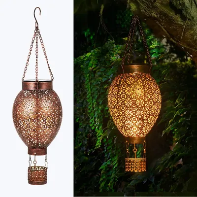 Produktbild von Solarlaterne für Außen, LED Metall Solar Laterne für Draußen Hängend mit IP65 Wasserdicht, JOYCREATOR Gartendeko Solar Laterne Aussen für Garten Balkon Terrasse weihnachten deko (Heißluftballon)