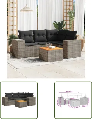 Produktbild von The Living Store 5-tlg. Garten-Sofagarnitur mit Kissen Grau Poly Rattan