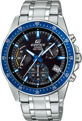 A close-up studio shot of a Casio Edifice watch.