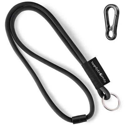 Produktbild von WEBBOMB® Tubular Lanyard Schwarz rund weich lang mit Karabinerhaken & Schlüsselring security Schlüsselband Umhängeband als Schlüsselanhänger Keychain