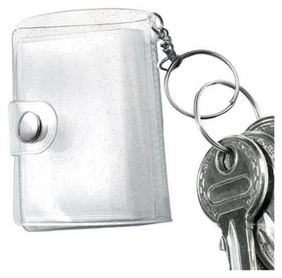Produktbild von Mini-Foto-Schlüsselanhänger – Schlüsselanhänger mit 24 Steckplätzen für Fotos | Tragbarer Kartenhalter transparent – für Geldbörse Rucksack Erwachsene Männer Frauen Geburtstag Hochzeit Schule, weiß