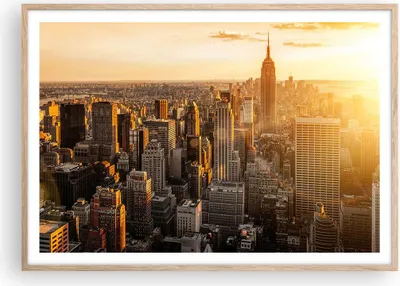 Produktbild von Gerahmtes Poster - Rahmen in heller Eiche - New York Wolkenkratzer Manhattan - 100x70 cm - Wand Bild - Wanddeko - Wandbilder - Wandposter - Bilderrahmen - Bilder - Kunstdruck - P2NAA100x70-2672