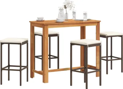 Imagen del producto de Maison Exclusive: Juego de jardín de 5 piezas, color marrón, fabricado con madera de acacia maciza y ratán sintético