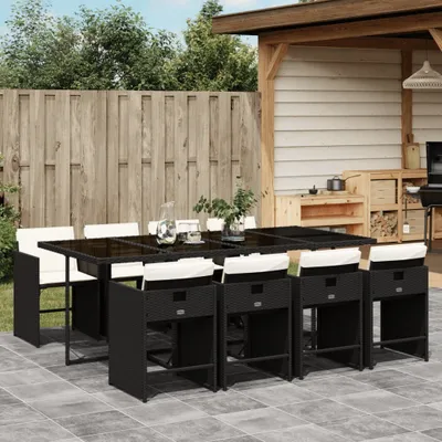 Produktbild von Möbel 9-tlg. Garten-Essgruppe mit Kissen Schwarz Poly Rattan - Balkonmöbel 3277865