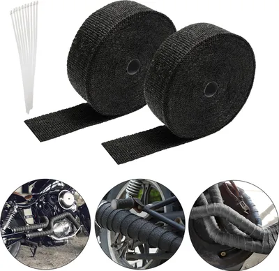 Image de Aopunly 2x 10M ruban de protection thermique en titane ruban d'échappement ruban de collecteur d'échappement avec 20 attaches de câble métalliques pour les systèmes d'échappement, ruban isolant protection thermique