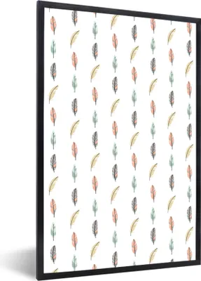 Produktbild von MuchoWow® MuchoWow® Gerahmtes Poster Federn - Farben - Muster 20x30 cm - Poster mit zchwarzem Bilderrahmen - Drucken - Bilder Poster im Rahmen