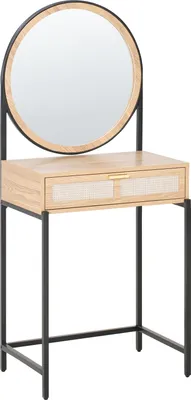 Obrázek produktu pro BELIANI Toaletní stolek světle hnědý černý dřevotříska 1 zásuvka zrcadlo boho styl obývací pokoj ložnice