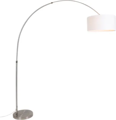 Produktbild von QAZQA - Modern Bogenleuchte I Bogenlampe I Lampe I Leuchte Stahl I Silber I nickel matt Stoffschirm weiß 50I50I25 verstellbar - XL I Wohnzimmer I Schlafzimmer - Stahl Länglich - LED geeignet E27