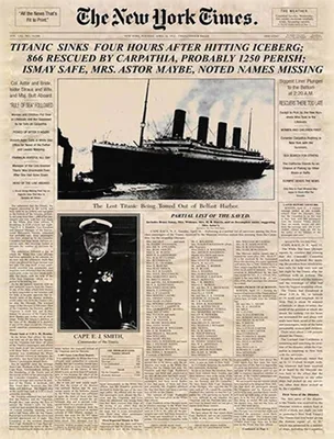 Produktbild von vianmo Holzschild 40x30 cm Zeitung New York Times Titanic sinks