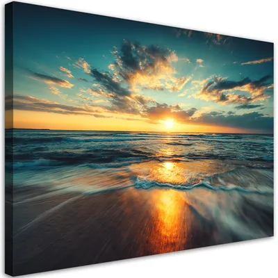 Immagine prodotto di Quadro su tela Mare Tramonto Spiaggia 100x70 Feeby Arancione quadro per la parete pronto per essere appeso
