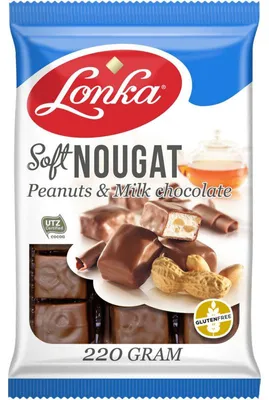 Imagen del producto de Lonka Turrón Blando Pinda Melk 220g – Crema cremosa de turrón de leche con cacahuetes