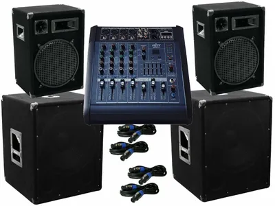 Produktbild von Das PA-SET 67 Powermixer Musik Anlage 3 Wege 30cm Boxen 38 cm Subwoofer 2900 Watt