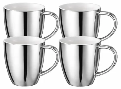 Produktbild von Becher Set silberfarben mit Henkel 250 ml Porzellan 4 Stück Kaffeebecher